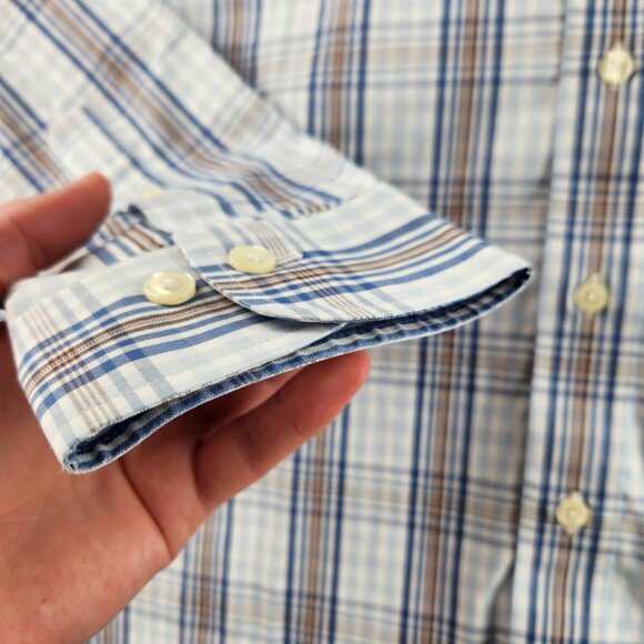 Brooks Brothers Large Blue Brown Plaid Long Sleeve Button Up Shirt Non-iron Men - Picture 4 of 16